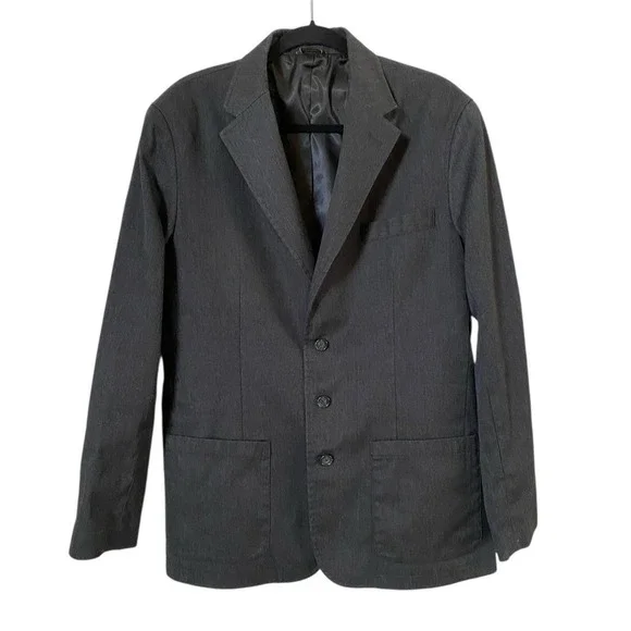 Eddie Bauer Mens Dark Gray Canvas Blazer Size M Medium Herringbone Sports Coat - Picture 1 of 10
